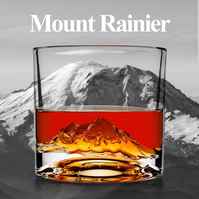 LIITON Mount Rainier Heavy Crystal Whiskey Glasses Gift Set of 2, Thick Freezable Bourbon Glass 1lb Each, Premium Whiskey Gifts for Men, Frozen Crystal Chills Cocktails Collins Glass, 10 oz