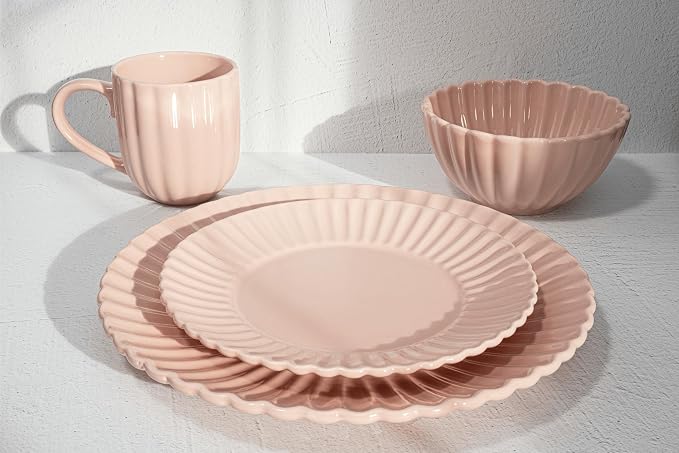 16 Piece Dinnerware Set Aruba (Pink Sunset) Plates, Bowls, and Mugs Set for 4
