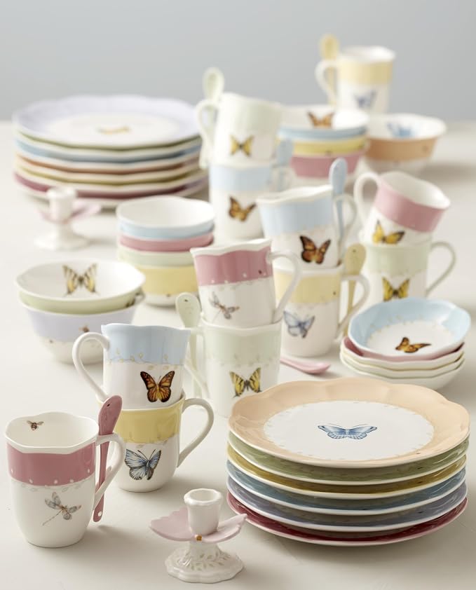 Lenox Coffee Mug Set, Butterfly Meadow Colors 4-Piece Mug Set, Service for 4, White Porcelain Mugs, 10 Oz Capacity, Microwave & Dishwasher Safe, Ceramic Mugs, Coffee Cups, Tea Cup (Assorted, 4 Piece)