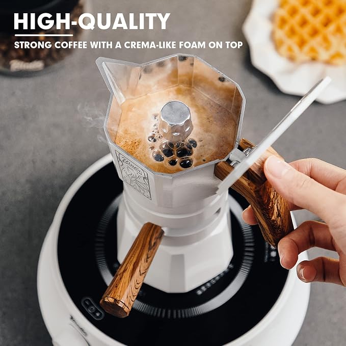 Bincoo 120ML Stovetop Espresso Maker Double Valve Moka Pot with Thermostat Extractor Prevent over-extraction,Italian Espresso Moka Pot with Powder Dispenser and Filter Paper for Home(Green)