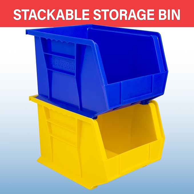 Akro-Mils 30239 AkroBins Plastic Storage Bins, Space-Saving Stackable Bins for Garage, Pantry, Craft Organization, 11-" x 8-" x 7-", Red, 6-Pack