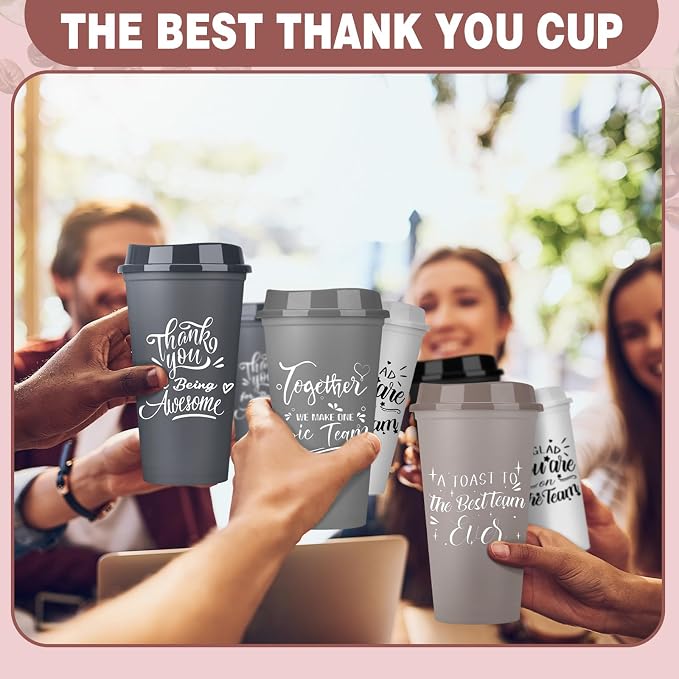 Pickmesh 15 Pcs Employee Appreciation Gifts Bulk 16 oz Plastic Tumblers with Lids Graduation Teacher Appreciation Gifts Reusable Coffee Cups for Staff Volunteer Coworker Team (Morandi Color)
