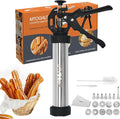 21-Piece Cookie Press Set & Churro Maker Machine – Stainless Steel Baking Gun for Spritz Cookies, Hollow Churros, and Pastry – Includes 6 Nozzles, 9 Discs, Piping Bag, and 2 Brushes