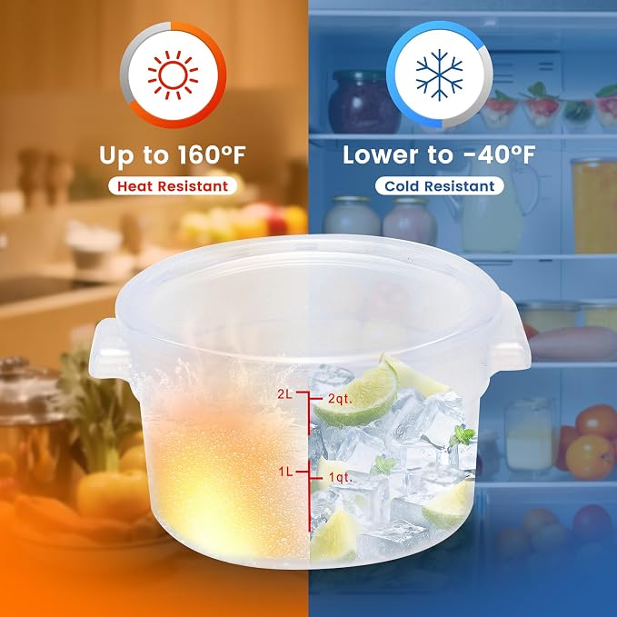 4 Pack 2QT Round Food Storage Containers with Lids | NSF, BPA-free PP containers with scale, label and measuring cup, stackable for prep, storage, freezer. Dishwasher safe