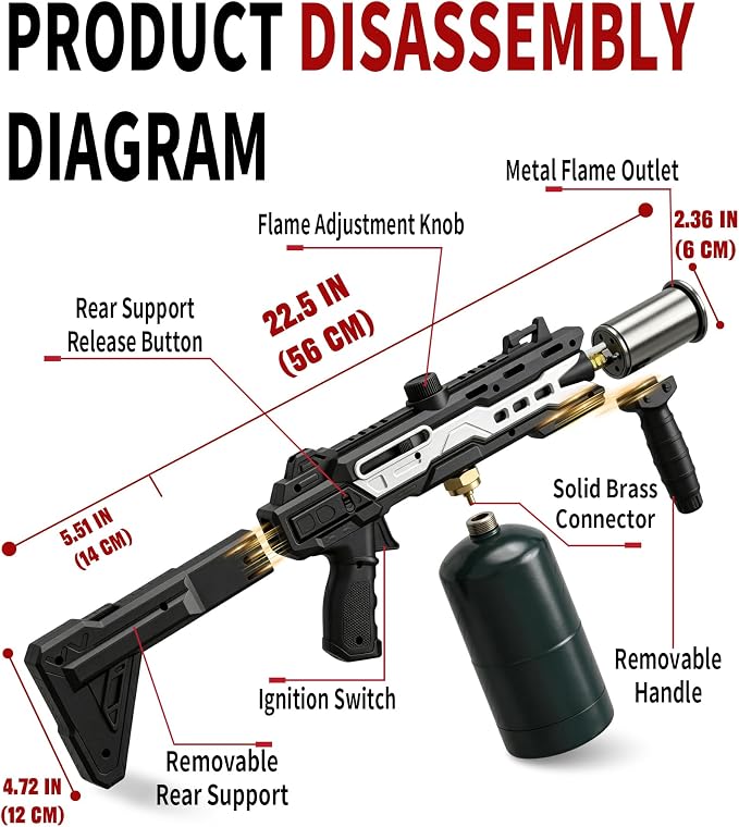 Powerful Propane Torch Gun, Fathers Day Gift for Dad Men, Culinary Blow Kitchen Cooking Torch for Steak Searing, Campfire Charcoal Starter for Blackstone Griddle Accessories (Tank Not included)