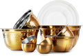 COOK WITH COLOR 18 Piece Mixing Bowls Set with Airtight Lids, Handcrafted Stainless Steel Bowls, Food Storage Containers, Meal Prep, Nesting Salad Bowls For Cooking, Baking, Kitchen, Gold- Hammered