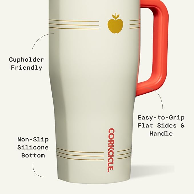 Corkcicle Cruiser Insulated Tumbler with Handle & Straw - Keeps Drinks Ice Cold - Triple-Insulated - Leakproof Travel Mug - BPA-Free - Summer Drinkware Gift - 22 oz, Snow White