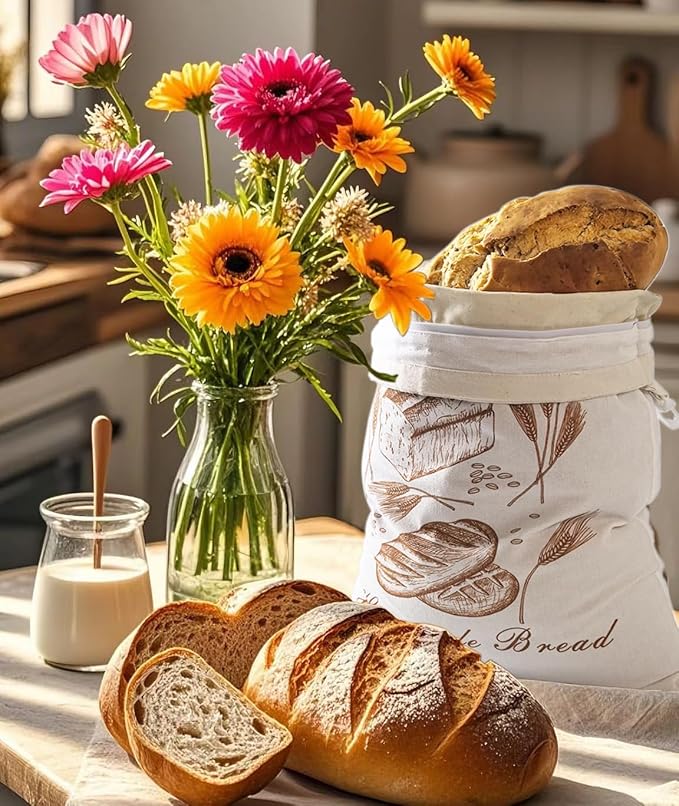 F.Y.Dreams Reusable Linen Beeswax Bread Bags (2-Pack,12"x17") for Homemade Bread, Sourdough, and Loaf