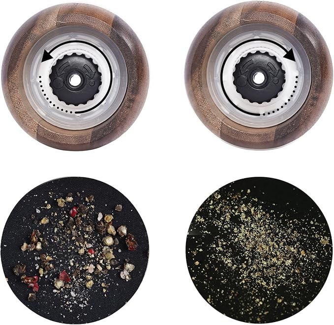 Salt and Pepper Grinder Set with Mill Tray, Set of 2 Salt and Pepper Mill with Ceramic Grinder Acacia Wood, Height 20.5 cm, Dia 6 cm