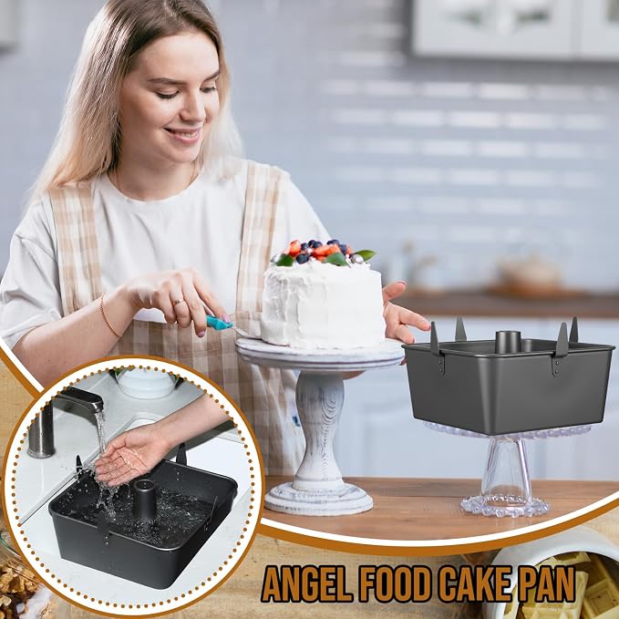 Vesici 10 Inch Square Tube Cake Pan with Cooling Feet Angel Food Cake Pan with Removable Bottom Non-stick Aluminum Alloy Pans for Baking Pound, Chiffon Cakes(Black)