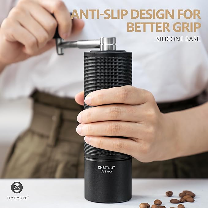 TIMEMORE Manual Coffee Grinder Chestnut C3S Max, Hand Coffee Grinder with Foldable Handle, Stainless Steel S2C Conical Burr Coffee Grinder, Adjustable Grind Setting for Espresso to French Press, Black