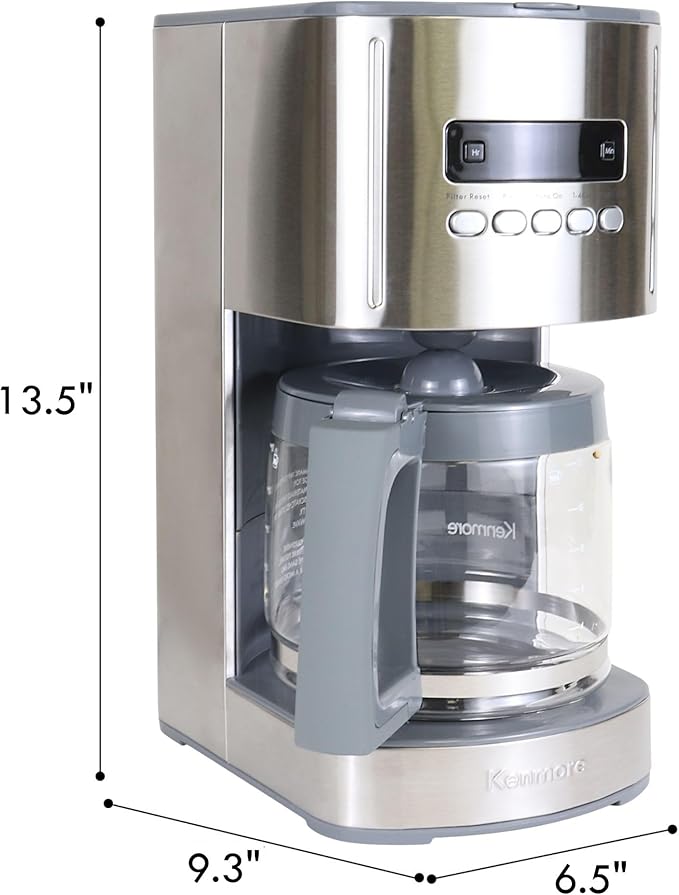 Kenmore Drip Coffee Maker - 12 Cup Programmable Cafe Machine With Glass Pot, Regular & Bold Brew, Auto Shut Off Large Water Reservoir, Reusable Filter, Kitchen Appliances For Cafeteria Barista