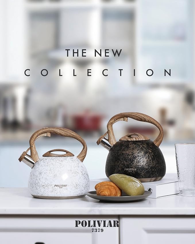 POLIVIAR Tea Kettle, Iron Grey Tea Pot Stovetop, 2.7 Quart Loud Whistling Coffee and Teapot, Food Grade Stainless Steel for Anti-Hot Handle and No-Rust, Suitable for All Heat Sources (JX2020-YB30)