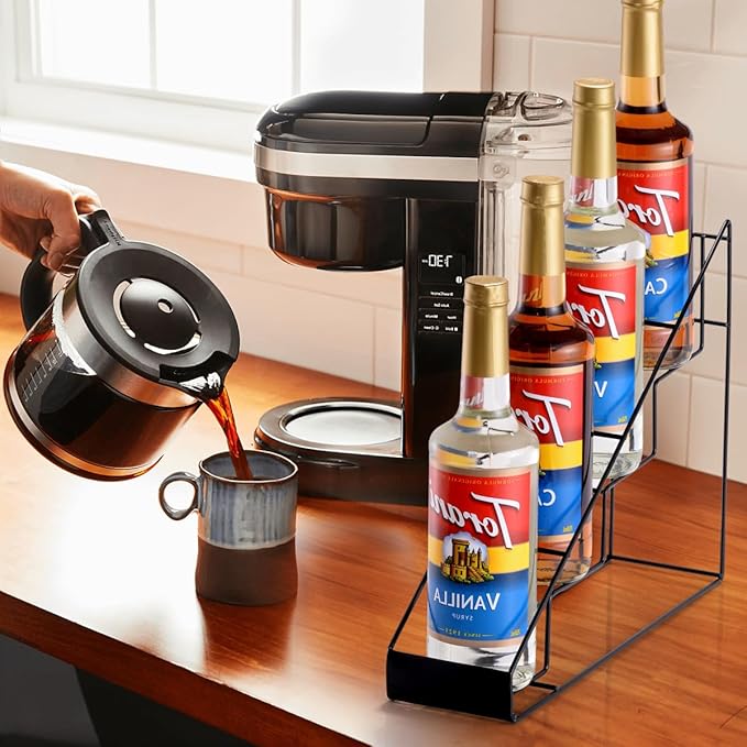 kimilus Coffee Syrup Rack for Coffee Bar Accessories, Fits with Torani and Monin Syrup, Coffee Bar Organizer Holds 4 Bottles 2 Pack