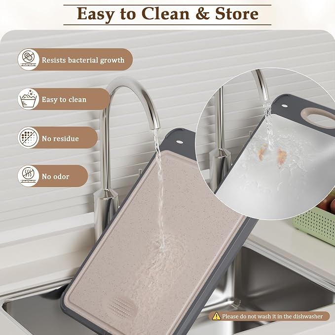 GUANCI Stainless Steel Cutting Board for Kitchen, Non Toxic 2-in-1 Double Sided Design, 304 Food Grade Stainless Steel & Wheat Straw PP, Durable Chopping Board for Meat & Vegetables, 14×9.6 Inch