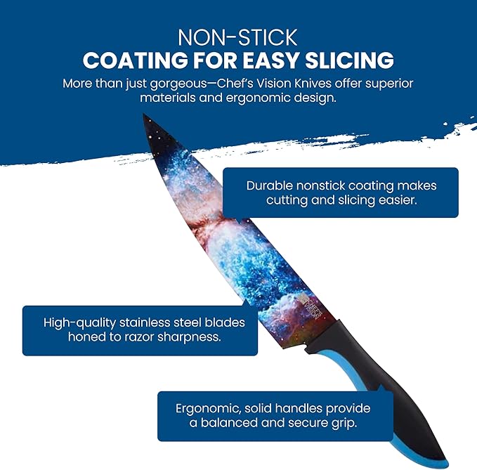 CHEF'S VISION Cosmos Knife Set - 6-Piece Stainless Steel Cutting Knives Set for Kitchen with Vibrant Cosmos Design - Great House Warming Gift for Women or Men - Unique Kitchen Knife Set Gift