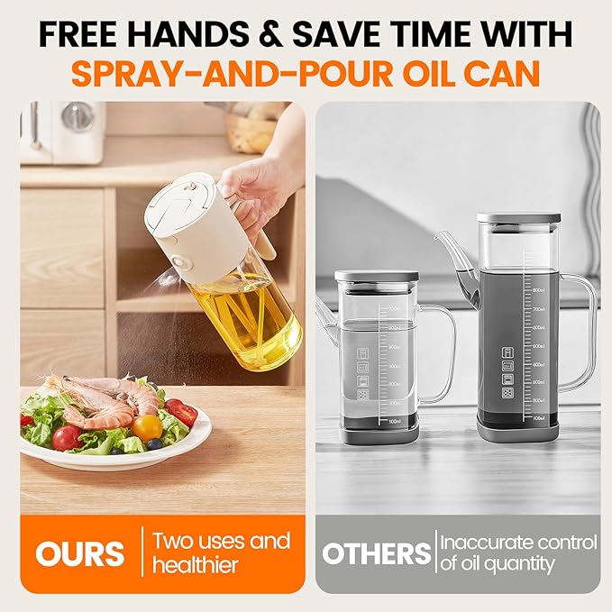2026 Upgrade 3 in 1 Oil Dispenser Bottle with FREE 3-Piece Outdoor Mini Kit，580ML/19.6OZ Olive Oil Sprayer for Camping, BBQ, kitchen & Air Fryer