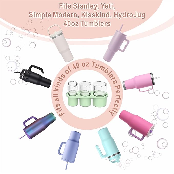 1pc Tumbler Ice Tray for Stanley/Yeti/Simple Modern etc. 40oz Tumblers, Silicone Ice Cube Tray for Tumblers with Bin and Lid, Pink