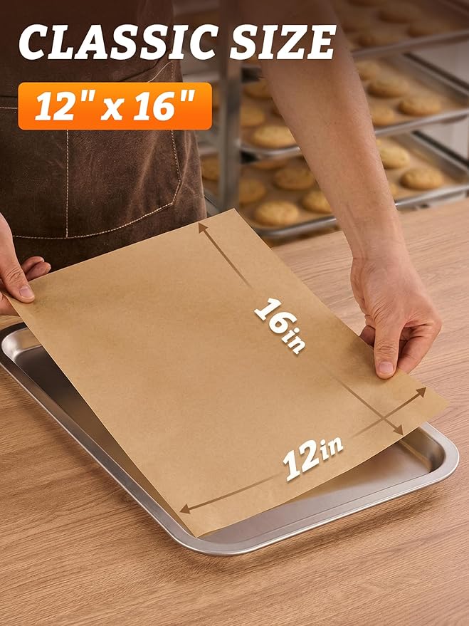 SMARTAKE 500 Pcs Parchment Paper Baking Sheets, 12x16 Inches Non-Stick Precut Baking Parchment, for Baking Grilling Air Fryer Steaming Bread Cup Cake Cookie and More (Unbleached)