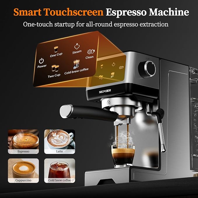 20Bar Espresso Machine with Poweful Milk Frother Rapid Cold Brew, Easy to Use Compact Espresso Maker, Fast Heat 1350W Barista-Quality Home Cappuccino Latte Machine,45oz Water Tank, Silver