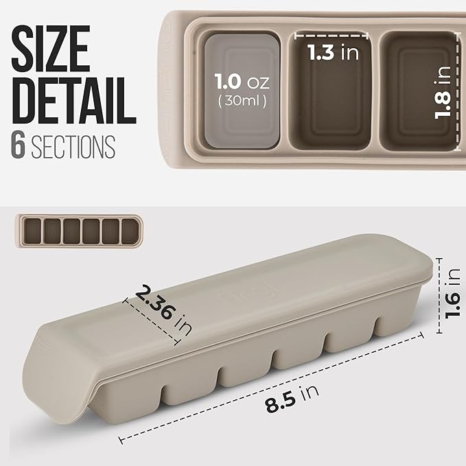 1 oz/6 Sections Silicone Ice Cube Freezer Tray with Lid, 100% Food-Grade Platinum Silicone,Leak Resistance & Dishwasher Safe for Baby Food Prep,Breast Milk,Purees - Korean Made, Gray