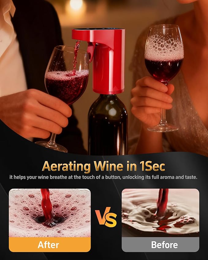 Mothers Day Gift Essential,5-in-1 Electric Wine Decanter & Smart Liquor Dispenser,Automatic Aerator&Pourer with 1-999ml Precision Dosing | Gift for Mom,Women,Dad,Wine&Whiskey Lovers,Birthday(Red)