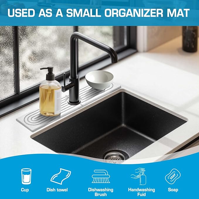 Faucet Mat for Kitchen Sink, Diatomite Quick Drying Tray, Long 23.6'' Kitchen Sink Splash Guard and Bathroom Stone Tray for Counter. Super Absorben. (White-Rectangle, 15.7" x 4")