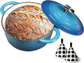 4.5QT Enameled Cast Iron Dutch Oven with Lid, Heavy-Duty and Dual Handles Cookware Round Pot, Oven Safe up to 500° F for Baking, Braising, Cooking and Roasting, Blue