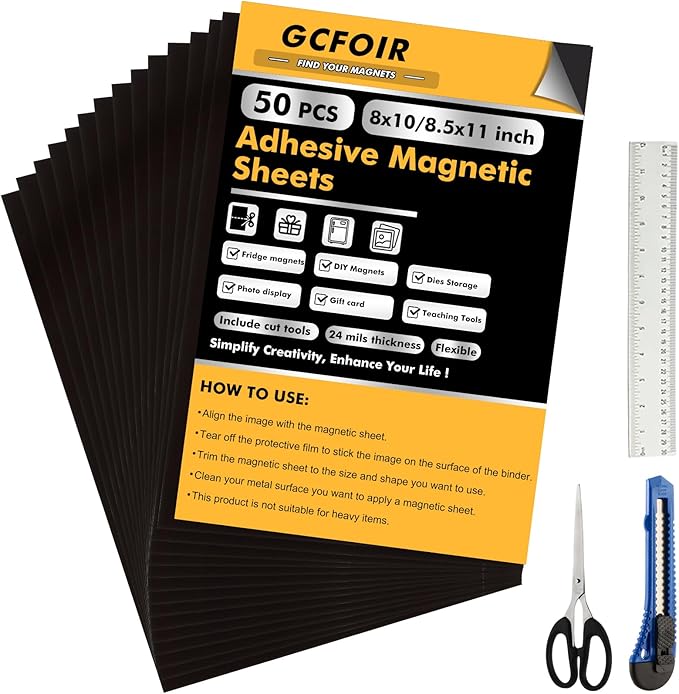 Magnetic Sheets with Adhesive Backing - 30 Pcs 8.5 x 11/20 Pcs 8 x 10 Inch Flexible Magnetic Adhesive Sheets, Adhesive Magnetic Sheets for Dies Storage, Photos, Craft Projects, School, Office