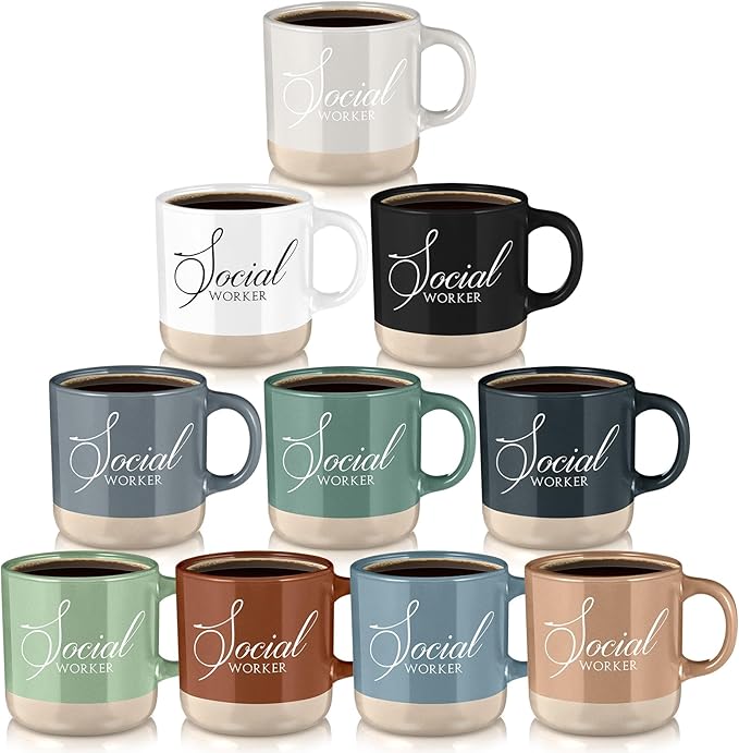 Didaey 10 Pcs Social Worker Appreciation Gifts Bulk 13 oz Ceramic Coffee Mugs Thank You Cups Social Worker Graduation Gift for BSW MSW DSW LCSW Must Haves Office Work, 10 Colors
