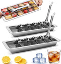 Stainless Steel Ice Cube Trays, Metal Ice Cube Trays for Freezer Vintage Inspired Design with Release Lever Remove Handle for Making Large Cubes Kitchen & Bar (2 pcs)