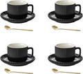 5 Ounce Espresso Cups Set of 4, Small Coffee Cups with Saucers and Spoons, Black Ceramic Demitasse Espresso Mugs