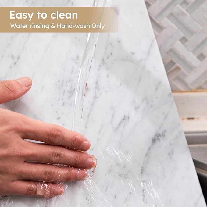 Diflart Natural Marble Stone Cutting Board for Kitchen, 16x20inch, Carrara White, Marble Slab with Non Slip Feets for Pastry, Cheese, Charcuterie, Baking, Rolling Dough, Chocolate Tempering