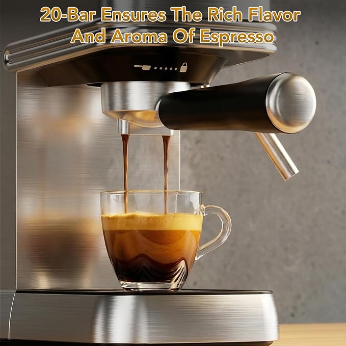 COWSAR 20 Bar Espresso Machine, Compact Espresso Maker with Steam Milk Frother, Stainless Steel Coffee Machine with 45oz Removable Water Tank, for Cappuccino,Latte&Cold Brew Home&Office