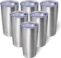 AIANJI 20oz Tumbler Bulk Stainless Steel Tumblers with Lid Vacuum Insulated Double Wall Travel Coffee Mug Powder Coated Tumbler Cup for Hot and Cold Drinks(Stainless Steel, 6 pack)