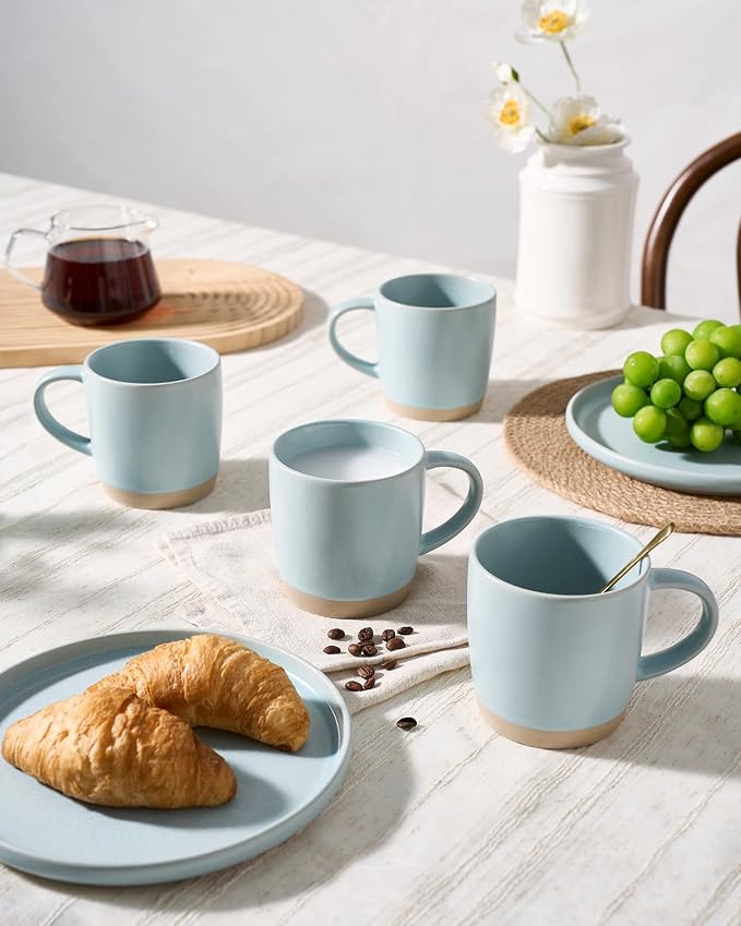 famiware Coffee Mugs Set of 8, Milkyway 13 oz Mug Set, Ceramic Cup Set with Handle for Coffee, Tea, Cocoa, Milk, Light Blue