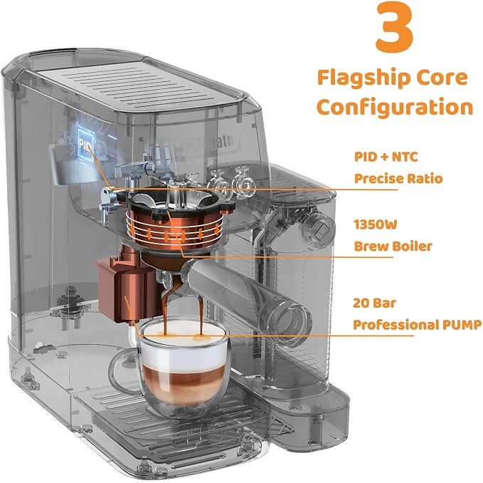 MAttinata Cappuccino Machine, Espresso Machine with Automatic Milk Frother | Compact Coffee Maker, 20 Bar Italian Pump, Adjust Hot Milk Foam, Barista Latte Art, Small for Home, Stainless Steel, Blue