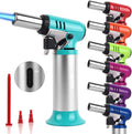 TBTeek Butane Torch with Fuel Gauge T907, One-hand Operation Kitchen Torch Lighter with Adjustable Flame for BBQ, Baking, Brulee Creme, Crafts and Soldering(Butane Gas Not Included), Aqua