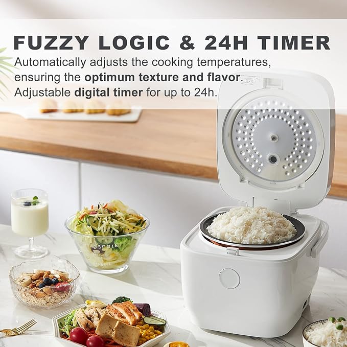 Digital Mini Rice Cooker 4 Cups Uncooked, 2L Rice Cooker Small, Portable Rice Cooker Small for 3-4 People, Travel Rice Cooker, Multi-cooker with 8 Smart Programs, 400W, White