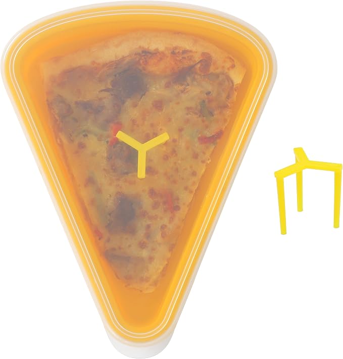 3sets Reusable Silicone Leftover Pizza Slice Storage Container with Air-tight Lids-BPA Free,Fits Single Slice up to 16”,Save Space,Refrigerator organizer(3 Yellow)