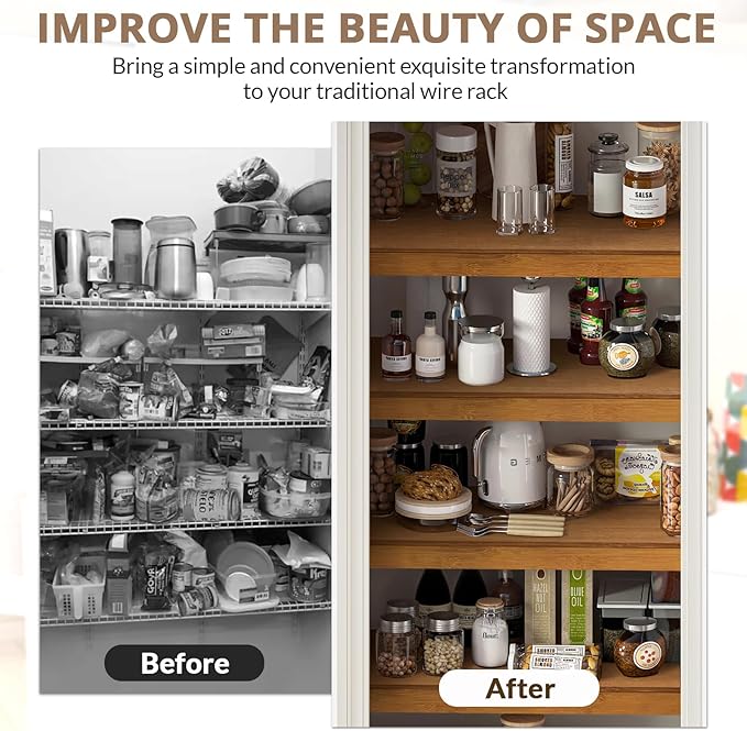 Gashell Wire Shelf Covers, Bamboo Wire Rack Covers for Pantry, Closet (4pcs, 42" W x 16" D)