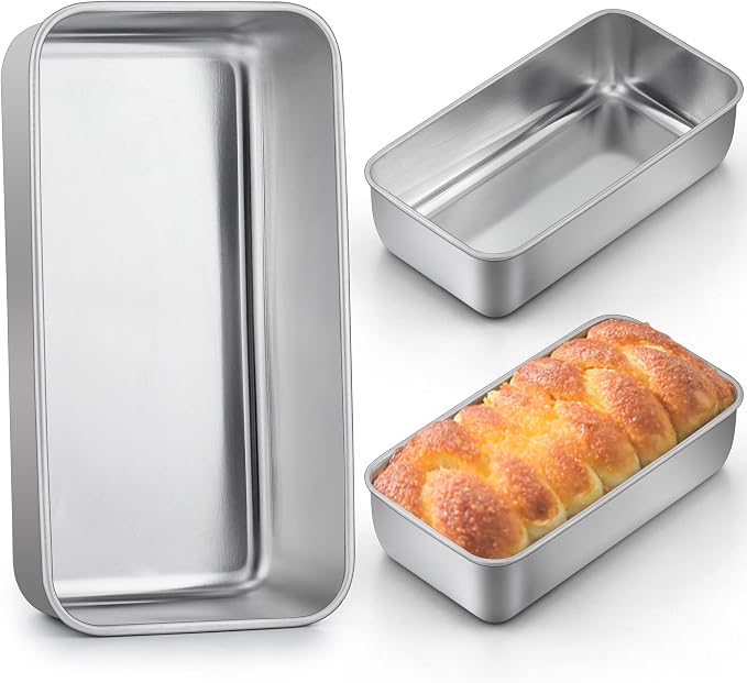 LIANYU 3 Pack Loaf Pans for Baking Bread, 9x5 Inch Bread Loaf Tin Pan, Stainless Steel Meatloaf Baking Bread Tin for Homemade Banana Bread, Dishwasher Safe