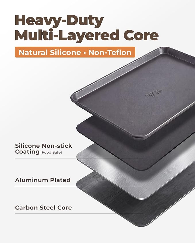 Bake Choice 2 Pack Half Sheet Pans 18x13 In with 100 Pcs Parchment Paper, Heavy Duty Carbon Steel, Warp Resistant Nonstick Baking Sheet, Commercial Grade Cookie Sheets for Oven Baking Roasting