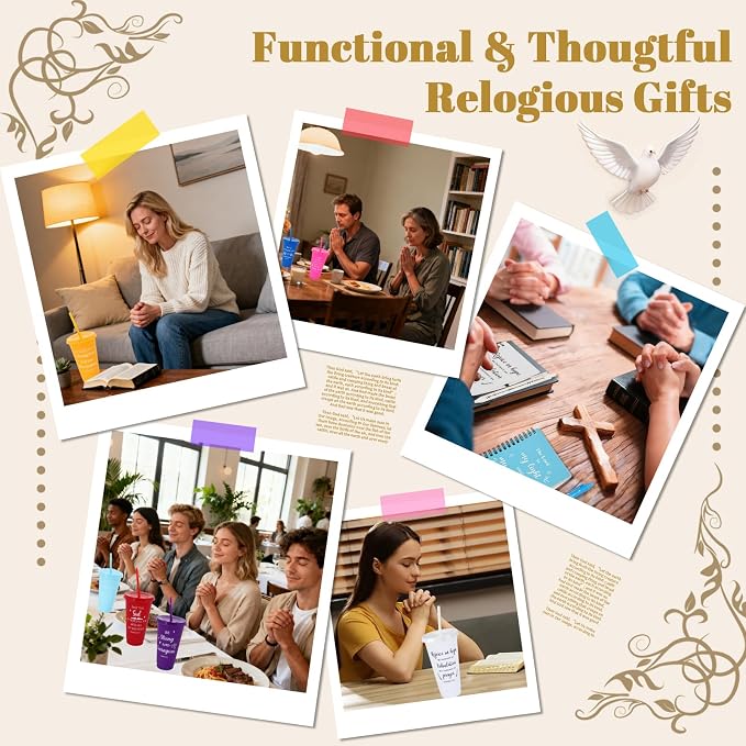 150Pcs/20 Set Christian Church Gifts Bulk for Women Men Include 24OZ Plastic Bible Verse Cups with Religious Notebooks Pens Bracelets, Voluteers Christian Religious Gifts for Mother Father's Day