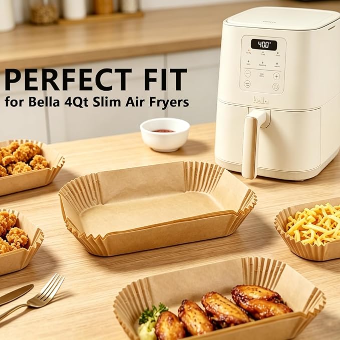 Air Fryer Liners for Bella 4Qt Slim Air Fryer,Rectangle Airfryer Liners,200Pcs Parchment Paper liners for Ninja Dual Air Fryer,Accessories for Ninja/bella