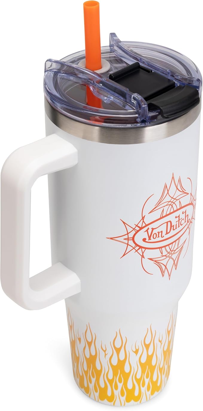 Von Dutch White City of Angels 40oz Double Walled Insulated Food Grade Stainless Steel Tumbler, BPA Free - 24 Hours Cold / 10 Hours Hot