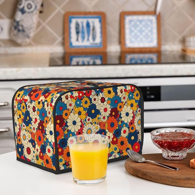 Toaster Cover 2 Slice Ethnic Flower Colorful Daisy Kitchen Small Appliance Covers with Pockets Dust and Fingerprint Protection