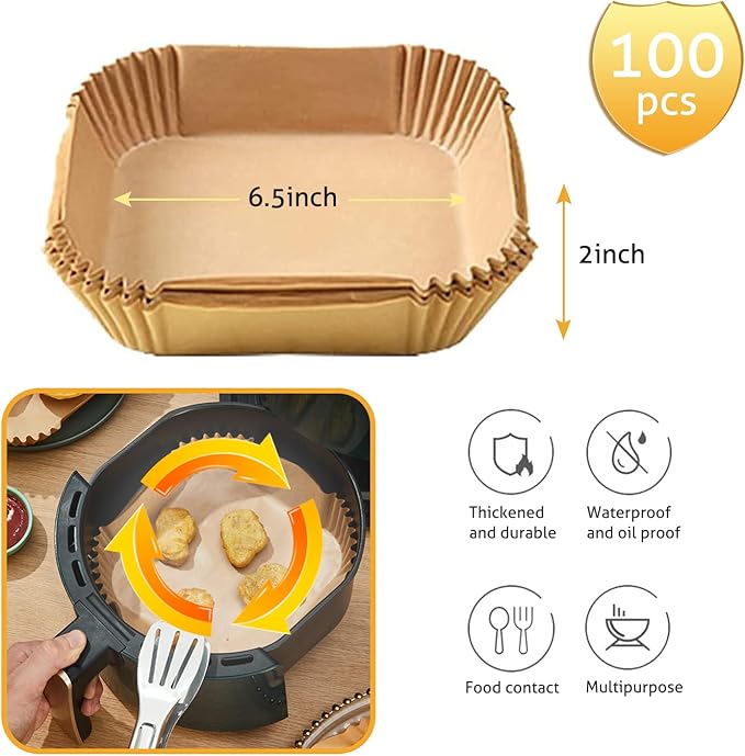 Ailun Air Fryer Disposable Paper Liners, 100PCS 6.5inch Round and Air Fryer Disposable Paper Liners, 100PCS 6.5inch Square