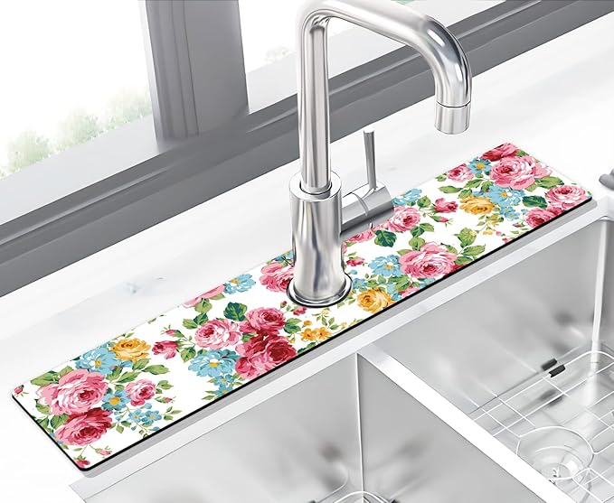 Kitchen Sink Splash Guard Faucet Mat -2 PC Super Absorbent Fast Drying Mat Sink Gadgets-Splash Guard Behind Faucet Drip Catcher for Kitchen, Bathroom,Sink Mat, Dish Drying Mat, Bathroom(23.5" X 5.5" )