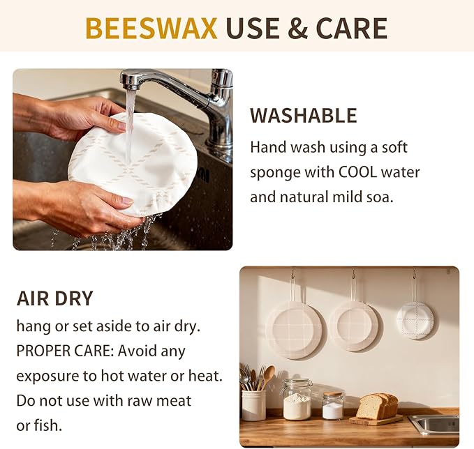 Reusable Bowl Covers for Bread Proofing- 3pc Beeswax Bowl Covers Reusable 8/10/12 Inch, 100% Organic Cotton, Elastic Cover for Sourdough- Shower Caps for Sourdough Bread, Dough Proofing & Food Storage